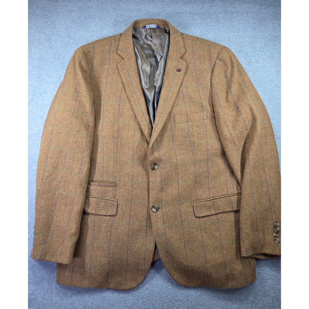 Alan Flusser Mens Plaid Wool Blend Sport Coat XL Tan Academic Heritage